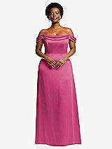 Front View Thumbnail - Tea Rose Draped Pleat Off-the-Shoulder Maxi Dress