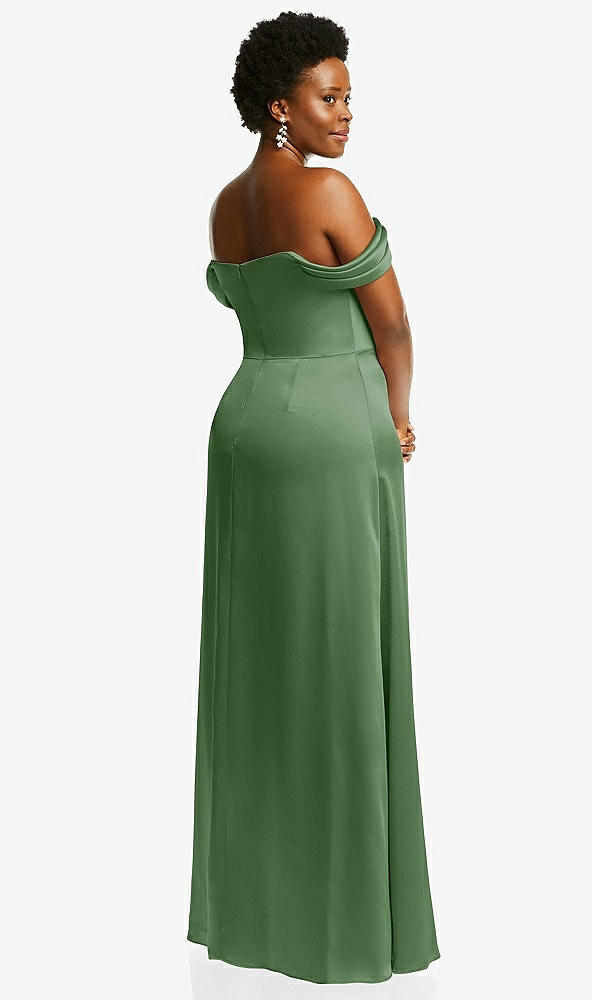 Back View - Vineyard Green Draped Pleat Off-the-Shoulder Maxi Dress