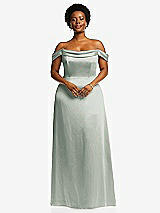 Front View Thumbnail - Willow Green Draped Pleat Off-the-Shoulder Maxi Dress