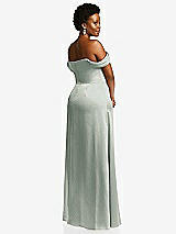 Rear View Thumbnail - Willow Green Draped Pleat Off-the-Shoulder Maxi Dress