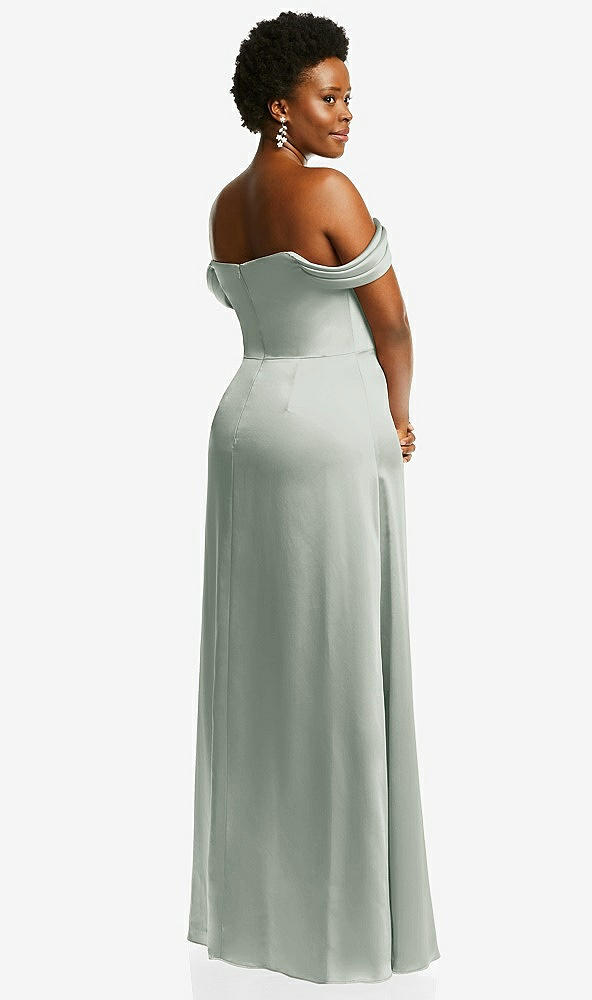 Back View - Willow Green Draped Pleat Off-the-Shoulder Maxi Dress