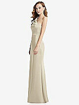 Side View Thumbnail - Champagne Shirred One-Shoulder Satin Trumpet Dress - Maddie