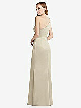 Rear View Thumbnail - Champagne Shirred One-Shoulder Satin Trumpet Dress - Maddie