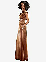 Side View Thumbnail - Golden Almond Cowl-Neck Cap Sleeve Velvet Maxi Dress with Pockets
