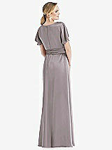 Rear View Thumbnail - Cashmere Gray Cowl-Neck Kimono Sleeve Maxi Dress with Bowed Sash