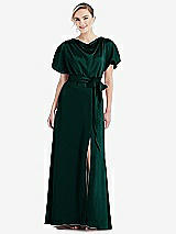 Side View Thumbnail - Evergreen Cowl-Neck Kimono Sleeve Maxi Dress with Bowed Sash