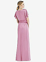Rear View Thumbnail - Powder Pink Cowl-Neck Kimono Sleeve Maxi Dress with Bowed Sash