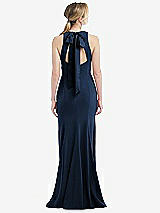 Front View Thumbnail - Midnight Navy & Midnight Navy Cutout Open-Back Halter Maxi Dress with Scarf Tie