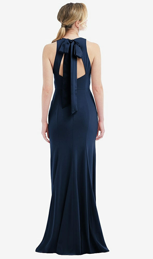 Front View - Midnight Navy & Midnight Navy Cutout Open-Back Halter Maxi Dress with Scarf Tie