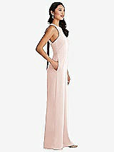 Side View Thumbnail - Blush & Cabernet Cutout Open-Back Halter Jumpsuit with Scarf Tie