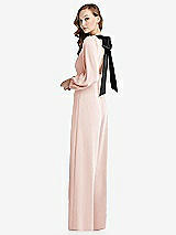 Alt View 1 Thumbnail - Blush & Black Bishop Sleeve Open-Back Jumpsuit with Scarf Tie