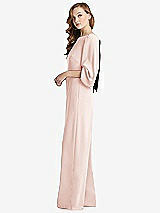 Side View Thumbnail - Blush & Black Bishop Sleeve Open-Back Jumpsuit with Scarf Tie