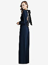Alt View 1 Thumbnail - Midnight Navy & Black Bishop Sleeve Open-Back Jumpsuit with Scarf Tie