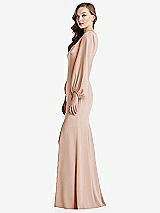 Alt View 2 Thumbnail - Cameo Long Puff Sleeve V-Neck Trumpet Gown