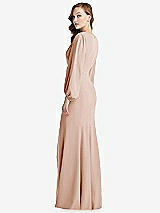 Alt View 3 Thumbnail - Cameo Long Puff Sleeve V-Neck Trumpet Gown