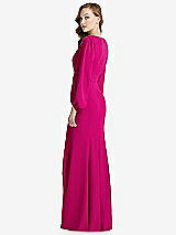 Alt View 3 Thumbnail - Think Pink Long Puff Sleeve V-Neck Trumpet Gown