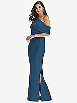 Side View Thumbnail - Dusk Blue Draped One-Shoulder Convertible Maxi Slip Dress