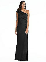 Alt View 1 Thumbnail - Black Draped One-Shoulder Convertible Maxi Slip Dress