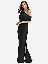 Side View Thumbnail - Black Draped One-Shoulder Convertible Maxi Slip Dress