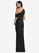 Rear View Thumbnail - Black Draped One-Shoulder Convertible Maxi Slip Dress