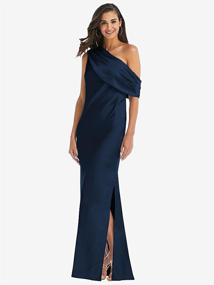 One-shoulder Puff Sleeve Maxi Bias Bridesmaid Dress With Side Slit