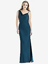 Front View Thumbnail - Atlantic Blue Asymmetrical One-Shoulder Cowl Maxi Slip Dress