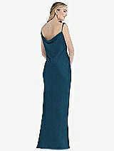 Rear View Thumbnail - Atlantic Blue Asymmetrical One-Shoulder Cowl Maxi Slip Dress