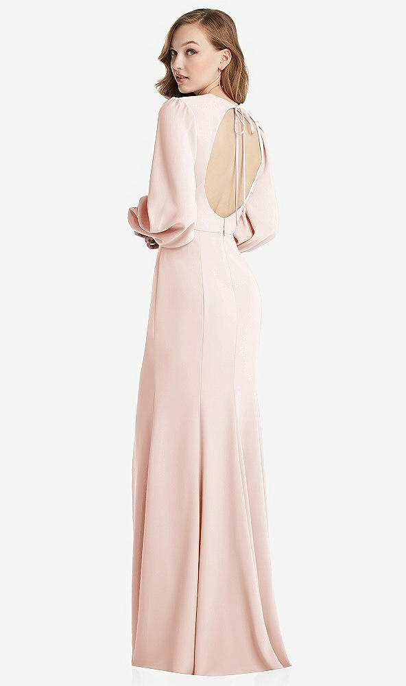 Front View - Blush Long Puff Sleeve Maxi Dress with Cutout Tie-Back