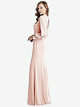 Side View Thumbnail - Blush Long Puff Sleeve Maxi Dress with Cutout Tie-Back