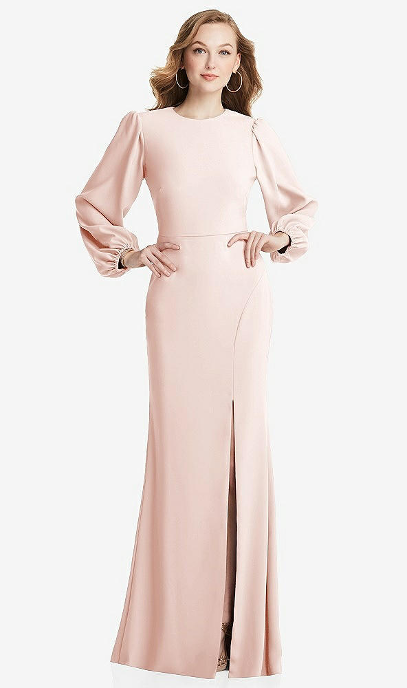 Back View - Blush Long Puff Sleeve Maxi Dress with Cutout Tie-Back