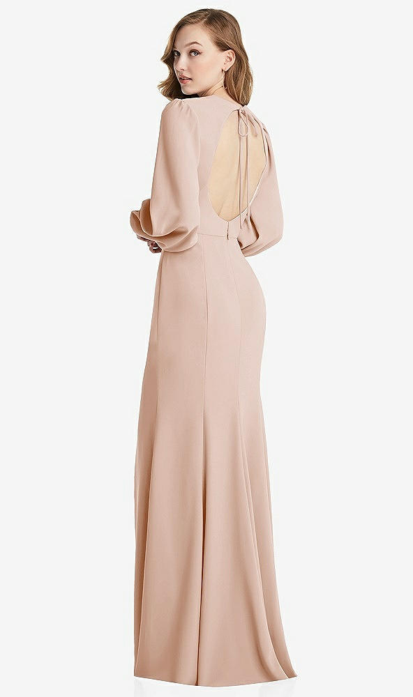 Front View - Cameo Long Puff Sleeve Maxi Dress with Cutout Tie-Back