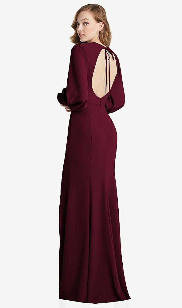 Front View - Cabernet Long Puff Sleeve Maxi Dress with Cutout Tie-Back