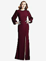 Rear View Thumbnail - Cabernet Long Puff Sleeve Maxi Dress with Cutout Tie-Back