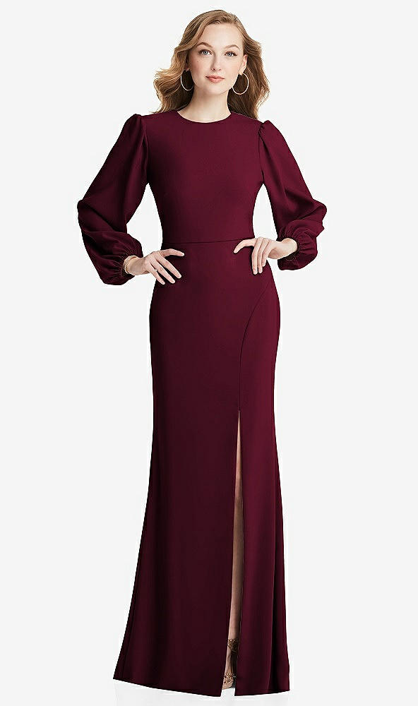 Back View - Cabernet Long Puff Sleeve Maxi Dress with Cutout Tie-Back