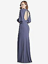 Front View Thumbnail - French Blue Long Puff Sleeve Maxi Dress with Cutout Tie-Back