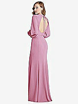 Front View Thumbnail - Powder Pink Long Puff Sleeve Maxi Dress with Cutout Tie-Back