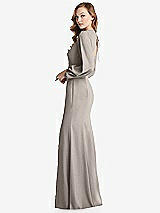 Side View Thumbnail - Taupe Long Puff Sleeve Maxi Dress with Cutout Tie-Back