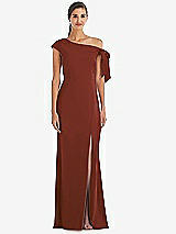 Front View Thumbnail - Auburn Moon Off-the-Shoulder Tie Detail Trumpet Gown with Front Slit