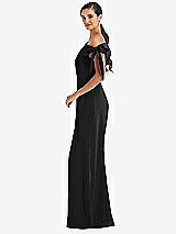 Side View Thumbnail - Black Off-the-Shoulder Tie Detail Trumpet Gown with Front Slit