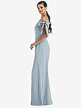Side View Thumbnail - Mist Off-the-Shoulder Tie Detail Trumpet Gown with Front Slit