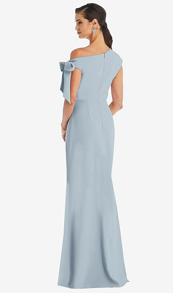 Back View - Mist Off-the-Shoulder Tie Detail Trumpet Gown with Front Slit
