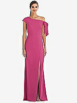 Front View Thumbnail - Tea Rose Off-the-Shoulder Tie Detail Trumpet Gown with Front Slit