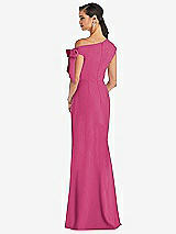 Rear View Thumbnail - Tea Rose Off-the-Shoulder Tie Detail Trumpet Gown with Front Slit