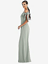 Side View Thumbnail - Willow Green Off-the-Shoulder Tie Detail Trumpet Gown with Front Slit