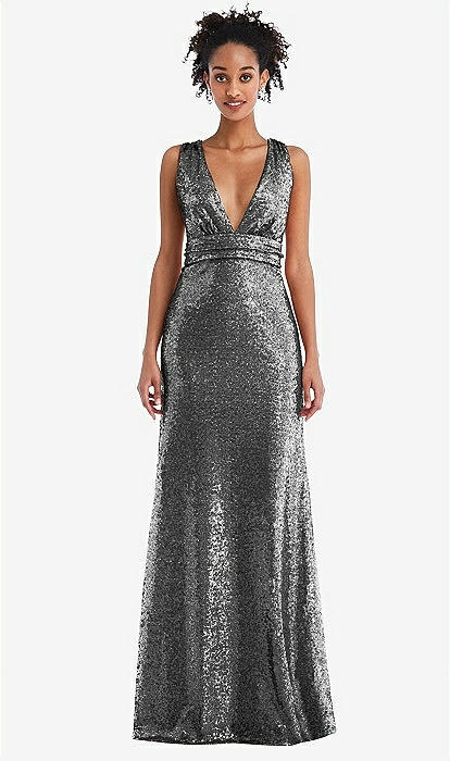 Open neck Criss Cross Back Sequin Maxi Bridesmaid Dress In