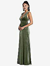 Side View Thumbnail - Sage Plunging Neckline Velvet Maxi Dress with Criss Cross Open-Back