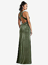 Rear View Thumbnail - Sage Plunging Neckline Velvet Maxi Dress with Criss Cross Open-Back