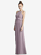 Side View Thumbnail - Lilac Dusk Bias Ruffle Empire Waist Halter Maxi Dress with Adjustable Straps