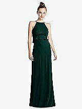 Front View Thumbnail - Evergreen Bias Ruffle Empire Waist Halter Maxi Dress with Adjustable Straps