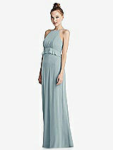 Side View Thumbnail - Morning Sky Bias Ruffle Empire Waist Halter Maxi Dress with Adjustable Straps